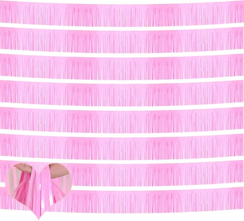 Miniatura 20 de Paquete de 10 unidades de 3,05 m de guirnalda de flecos de papel de aluminio con borlas metálicas, bandera para colgar en la pared, serpentinas