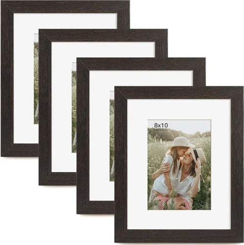 Miniatura 26 de Momentworth Portarretratos de 4 x 6 pulgadas con paspartú para 3.5 x 5 pulgadas, marcos de fotos con grano de madera negra envejecida para pared