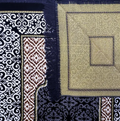Miniatura 7 de Juego de alfombras de oración islámica de terciopelo (alfombra gruesa de oración, 99 cuentas de oración Tasbih, sombrero kufi de algodón negro), Azul