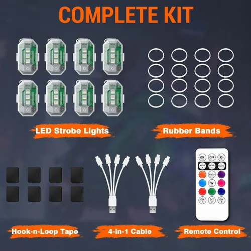 Miniatura 8 de Luces estroboscópicas LED inalámbricas con control remoto, alto brillo, 8 colores, luces anticolisión, impermeables, luces de advertencia