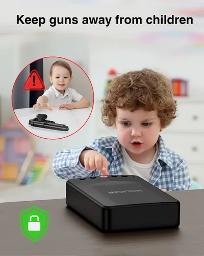 Miniatura 7 de Caja fuerte para pistola de mano pequeña biométrica, caja de seguridad portátil para pistola con acceso rápido por huellas dactilares, caja