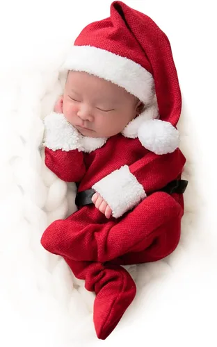 Miniatura 8 de ForBaysy Accesorios de Fotos de Navidad para Bebé Recién Nacido Traje de Sesión de Fotos para Niños y Niñas Disfraz Mono Rojo con Gorro de Navidad