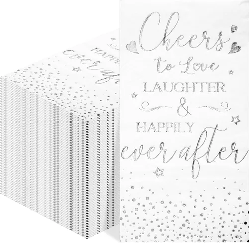 Miniatura 9 de Pasimy 100 servilletas de despedida de soltera, con texto en inglés "Cheers to Love Laughter and Happily Ever After", servilletas decorativas Dorado