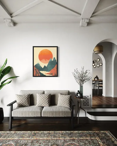 Miniatura 4 de Póster de paisaje, arte de pared retro vintage, galería de pintura de la naturaleza 22 (montañas Ades, 11 x 14 pulgadas, marco negro)