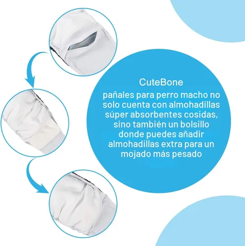 Miniatura 5 de CuteBone - Pañales para perros macho, pañales lavables para perros, DM07S