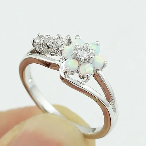 Miniatura 4 de Anillo de compromiso de aniversario para mujer, anillo de ópalo y circonita, anillo de cobre, regalo de cumpleaños de Navidad