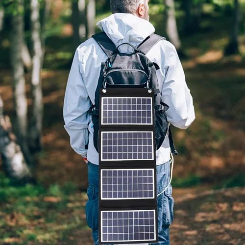 Miniatura 7 de Panel solar portátil, cargador de panel solar plegable de 30 W 5 V con salidas USB duales, panel solar a prueba de agua de 4 pliegues con 2 ganchos