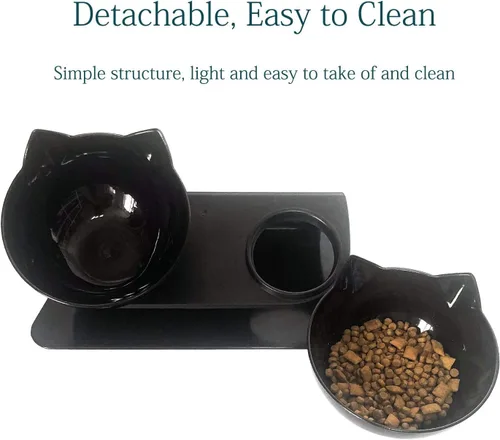 Miniatura 5 de Luck Dawn Cuencos elevados dobles para gatos con soporte elevado, 15 cuencos inclinados para gatos, soporte protector de cuello, comedero elevado