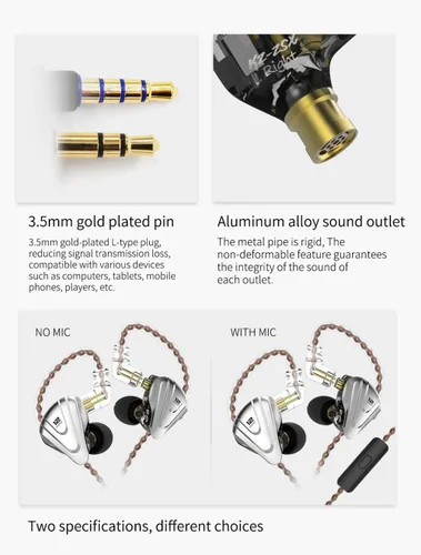 Miniatura 7 de KZ ZSX 1DD+5BA Hybrid HiFi Stereo Noise Isolating Sport IEM Auriculares/Auriculares/Auriculares con cable desmontable (con micrófono, negro)