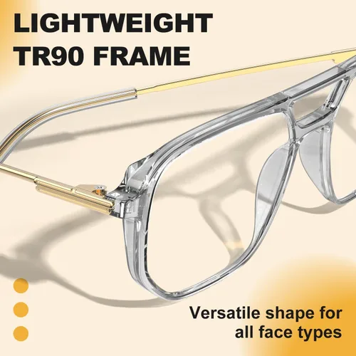 Miniatura 3 de VISOONE TR90 Blue Light Blocking Glasses Women Men Octagon Aviator Anti Eyestrain Lightweight Metal Temple Marion Gris