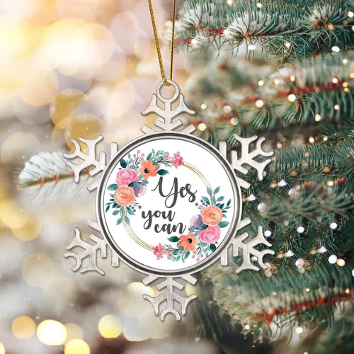 Miniatura 2 de Adorno con texto en inglés «Love Saying», corona floral con texto en inglés «Yes You Can», adorno de Navidad de copo de nieve para decoración