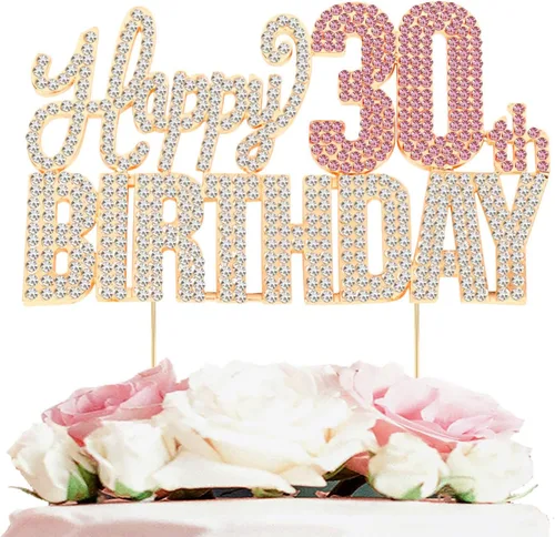 Miniatura 35 de Decoración de pastel de diamantes de imitación rosa y plateado con texto en inglés "Cheers to 11 Years Old Eleven Bday" de metal brillante