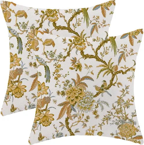 Miniatura 10 de CXMEIFLY Juego de 2 fundas de almohada de hojas florales de primavera de 16 x 16 pulgadas, para decoración de flores chinoiserie, almohadas