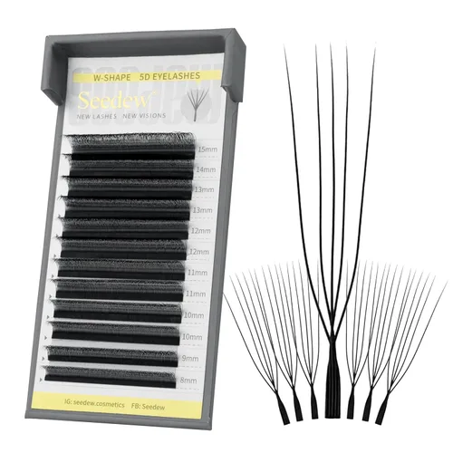 Miniatura 35 de Extensiones de pestañas con doble punta 3D, rizo D de 0.003 in, mezcla de 0.315-0.591 in, 12 filas por bandeja, tallo plano 3DD en forma de W
