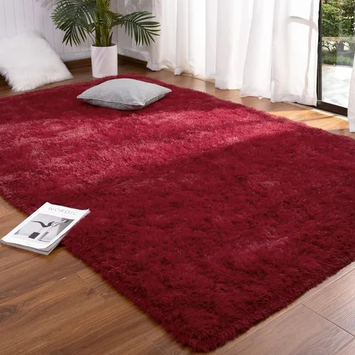 Miniatura 17 de DETUM Alfombra pequeña de 2 x 3 pies para dormitorio, Kicthen entrada, pasillo, lavable, antideslizante, color borgoña, alfombras de felpa