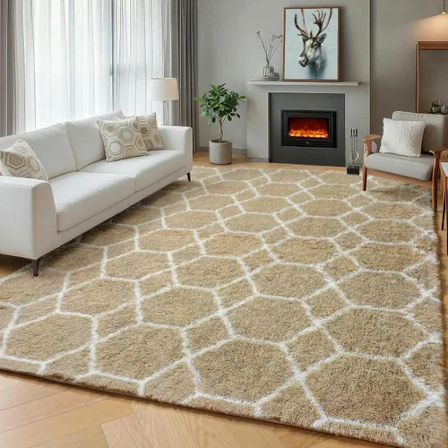 Miniatura 26 de ONASAR Alfombras de área para sala de estar y dormitorio, alfombra esponjosa lavable de 5x8 pies gris y blanca, alfombra de piso suave, afelpada