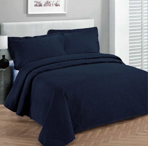 Fancy Collection Colcha de Lujo Coverlet Cubrecama con Relieve Color Azul Marino Sólido Tamaño Extra Grande Full/Queen 100" x 106" Nuevo