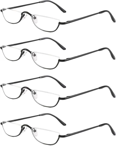 Miniatura 21 de Lentes de lectura de media lectura, 2 pares de lentes con marco de metal de medio borde, lectores de bisagra de resorte con bolsa de cuero para Azul