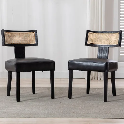 Miniatura 7 de VESCASA Sillas de comedor tapizadas de lino con patas de madera natural, modernas sillas de comedor acolchadas con ribete de cabeza de clavo