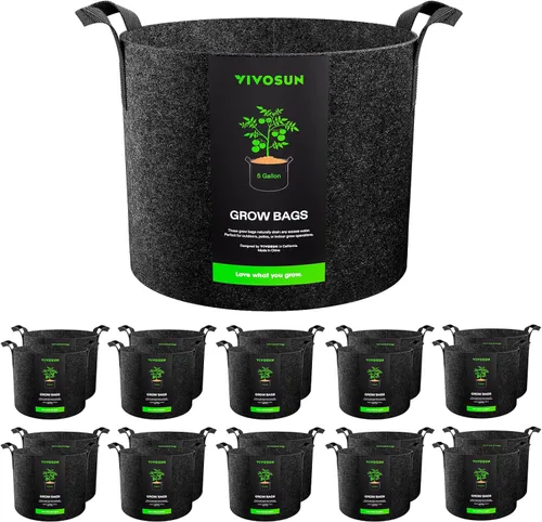 Miniatura 15 de VIVOSUN Paquete de 10 bolsas de cultivo de 7 galones, macetas de tela reforzadas para jardinería, color negro