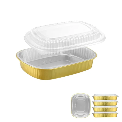 Miniatura 14 de Bandejas ovaladas de papel de aluminio con tapas a presión (paquete de 5) Recipiente reutilizable de servicio pesado 2 veces más grueso de 25
