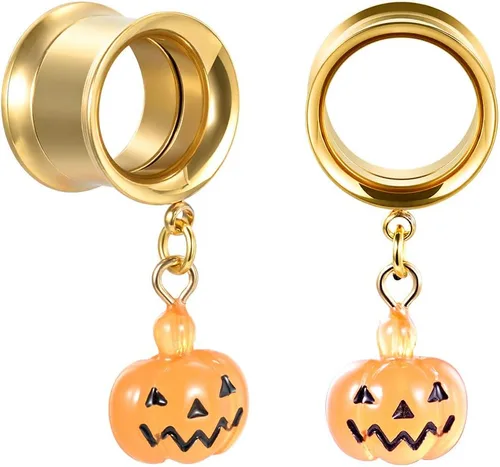 Miniatura 2 de COOEAR - 1 par de tapones de rosca y túneles con diseño de calavera y pendientes a juego con expansor.