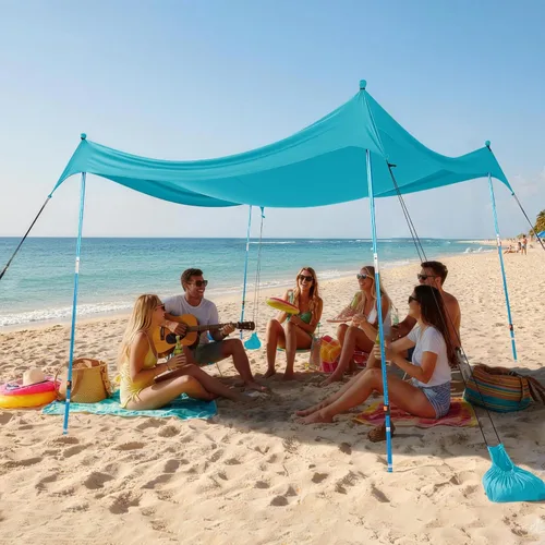 Miniatura 19 de CROWN SHADES Tienda de campaña de playa de 7 x 7, toldo de playa fácil de desplegar, UPF50+, 2 postes ajustables, turquesa