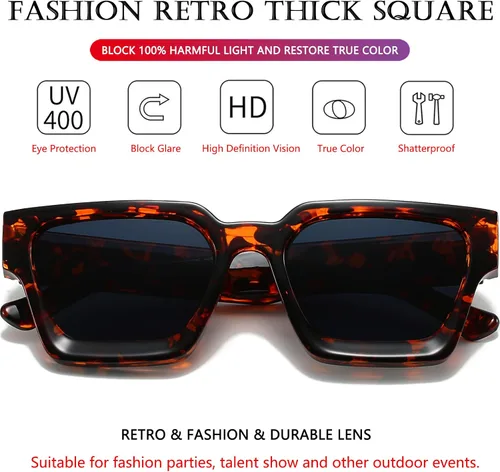 Miniatura 86 de AIEYEZO Gafas de sol cuadradas para mujeres y hombres, gafas de sol cuadradas con montura gruesa, estilo de diseñador simple