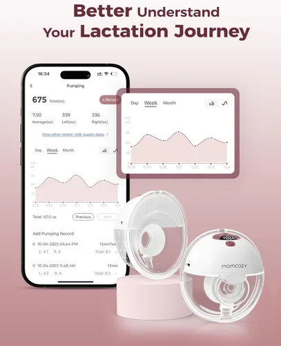 Miniatura 3 de Momcozy M5 - Extractor de leche inteligente controlado por aplicación, bomba eléctrica inalámbrica manos libres, 3 modos, 9 niveles de succión, sin