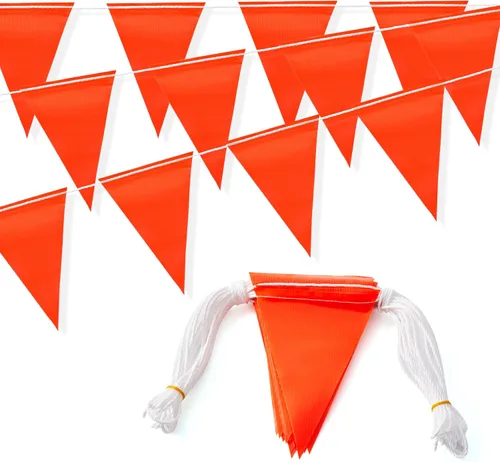 Miniatura 9 de Banderines de advertencia de seguridad de 105 pies – Banderas triangulares multiusos OSHA de alta visibilidad para valla exterior, trabajos