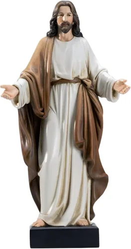 Miniatura 12 de Estatua de Jesús de 12 pulgadas con brazos abiertos, figura de Jesucristo pintada a mano en túnica azul, escultura religiosa de resina realista