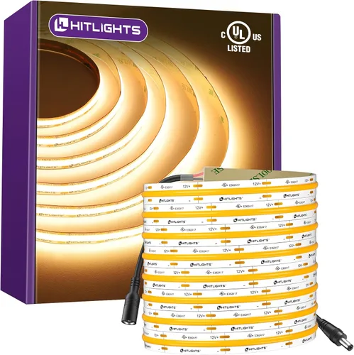 HitLights COB - Tira de luces LED de color blanco cálido, cinta de luz de 12 V, 2700 K, 16.4 pies, 2640 LED, 426 lm/ft, CRI 90+, IP30, iluminación