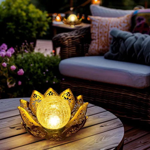 Miniatura 9 de GIGALUMI Luz solar para decoración de jardín al aire libre, luz de flor de loto, globo agrietado, farol de cristal, decoración de mesa al aire