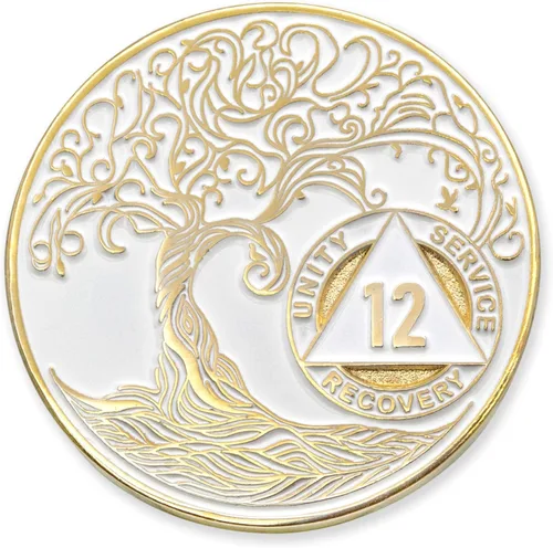 Miniatura 173 de 20 Year Sobriety Mint Twisted Tree of Life - Medallón de recuperación AA chapado en oro, fichas y fichas, color negro
