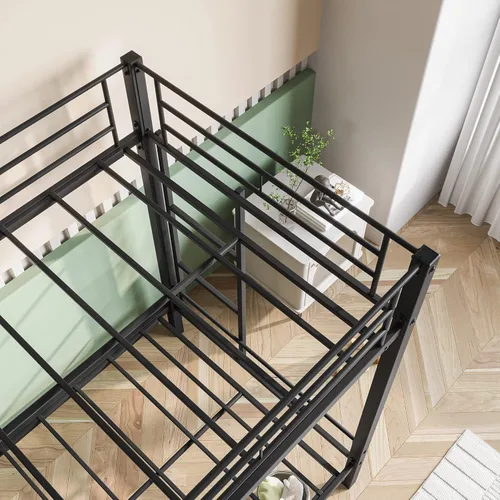 Miniatura 7 de HAUSHECK Literas individuales para 2 niños, litera individual sobre individual con dos escaleras laterales y barandillas de longitud completa