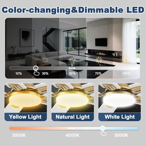 Miniatura 7 de Ventilador de techo inteligente de perfil bajo de 42 pulgadas con luces y control remoto, motor DC silencioso, control de voz WiFi a través de Oro