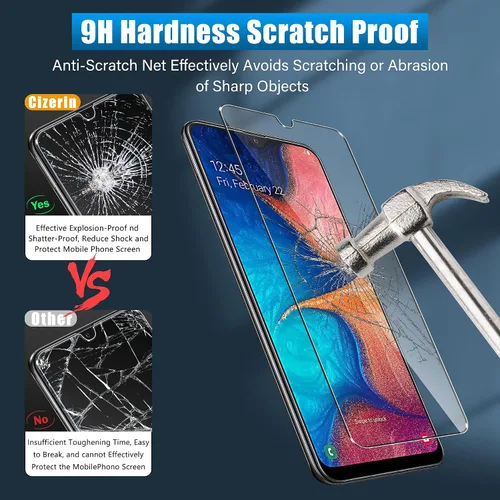 Miniatura 2 de Protector de pantalla de vidrio templado para Samsung Galaxy A20 y protector de lente de cámara, antihuellas dactilares, a prueba de roturas