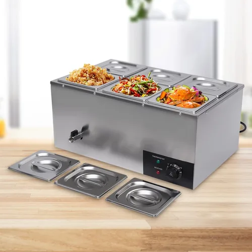 Miniatura 7 de Calentador de alimentos comercial de 6 bandejas con tapas, mesa de vapor eléctrica para calentar alimentos, 600 W, servidores y calentadores 6 Pan#2