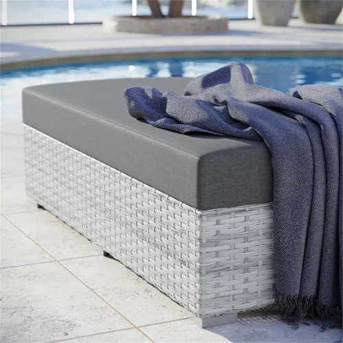 Miniatura 6 de Modway Convene - Otomana rectangular de mimbre para patio al aire libre, color gris claro