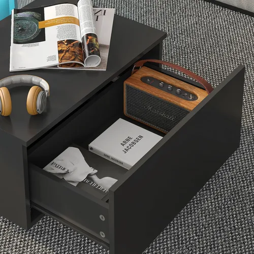 Miniatura 7 de HedoAjim Mesa de centro LED negra para sala de estar, mesa rectangular de sala de estar con almacenamiento, mesas de centro de acrílico con 2