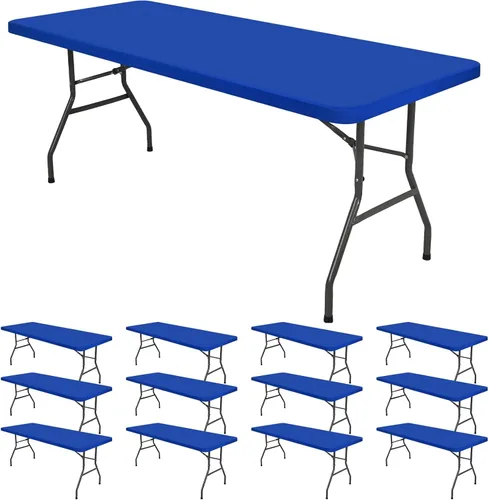Miniatura 9 de Paquete de 12 fundas de tela elástica para mesas de 6 pies, fundas de mesa de elastano negro, protector universal rectangular para interiores