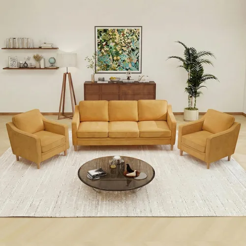 Miniatura 59 de Conjuntos de muebles para sala de estar Kingfun, sofá de 3 plazas y sofá biplaza, juego de sofá de estilo moderno de mediados de siglo, sofá de Piel