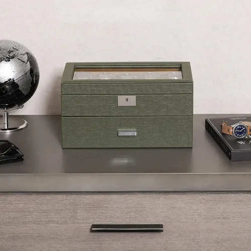 Miniatura 8 de ROTHWELL Caja de relojes de cuero de 20 ranuras - Estuche de exhibición organizador de joyas de lujo, - Estuche de exhibición con cerradura con tapa