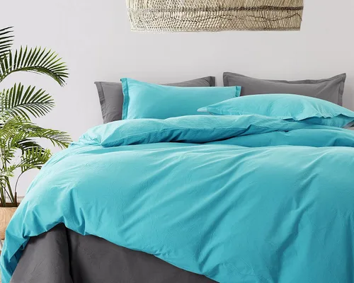 Miniatura 18 de Get Bed Ready Juego de funda de edredón casual de algodón lavado a la piedra, color sólido, estilo moderno, ropa de cama natural arrugada