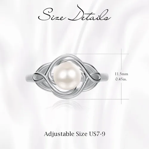 Miniatura 7 de AENEAS Anillo de perlas reales de plata de ley natural de agua dulce ajustable, anillo de perlas abiertas, regalo de joyería para mujeres