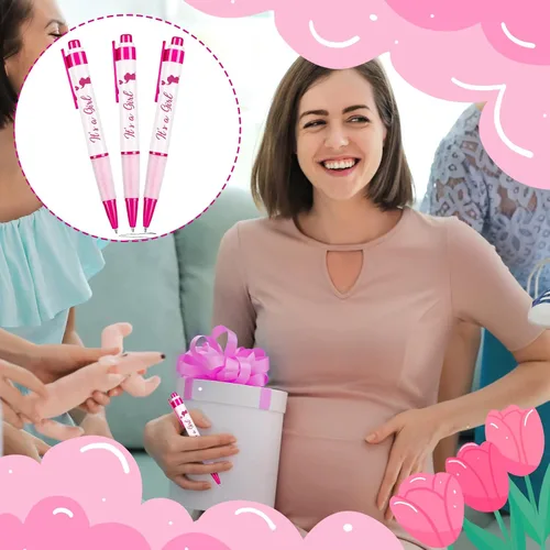 Miniatura 5 de Outus 60 bolígrafos retráctiles para baby shower, con mensajes giratorios, regalos de baby shower, regalos para invitados de fiesta (niña)