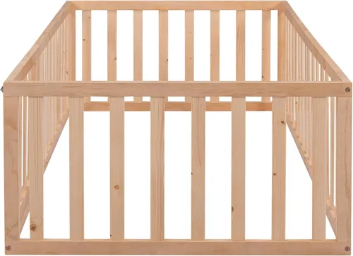 Miniatura 7 de MERITLINE Base de cama de tamaño individual para niños, cama de madera para niños con valla, cama Montessori con puerta, para niños mayores de 6