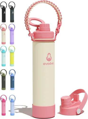 Miniatura 18 de Botella de agua aislada de 18 onzas con 2 tapas (tapa de popote y boquilla 2 en 1, tapa magnética), botella de agua delgada con correa, botella