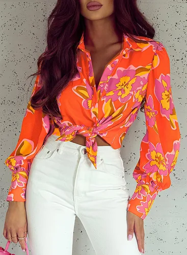Miniatura 2 de EVALESS Blusas con botones para mujer, blusas de manga larga con estampado de moda 2024
