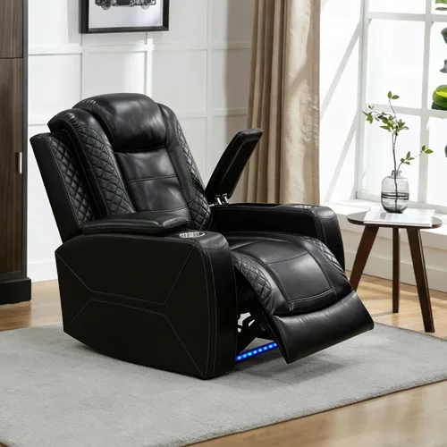 Miniatura 44 de Sofá reclinable individual eléctrico para muebles de sala de estar, silla reclinable de cuero con luces LED, puertos USB, almacenamiento oculto